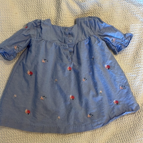 Janie and Jack Blue Chambray Floral Dress 3/4 sleeve - Picture 3 of 4